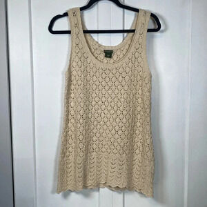 Eddie Bauer | Cream Knit Crochet Boho Sleeveless Top - Medium - 100% cotton